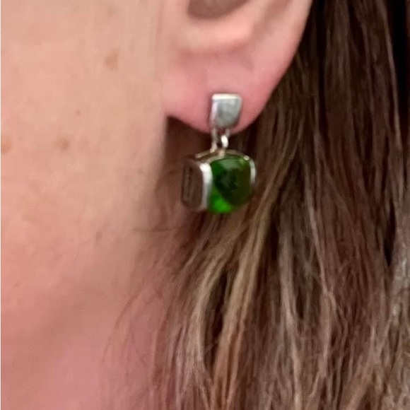 Vintage Sterling Silver Chrome Diopside Earrings - Picture 3 of 3